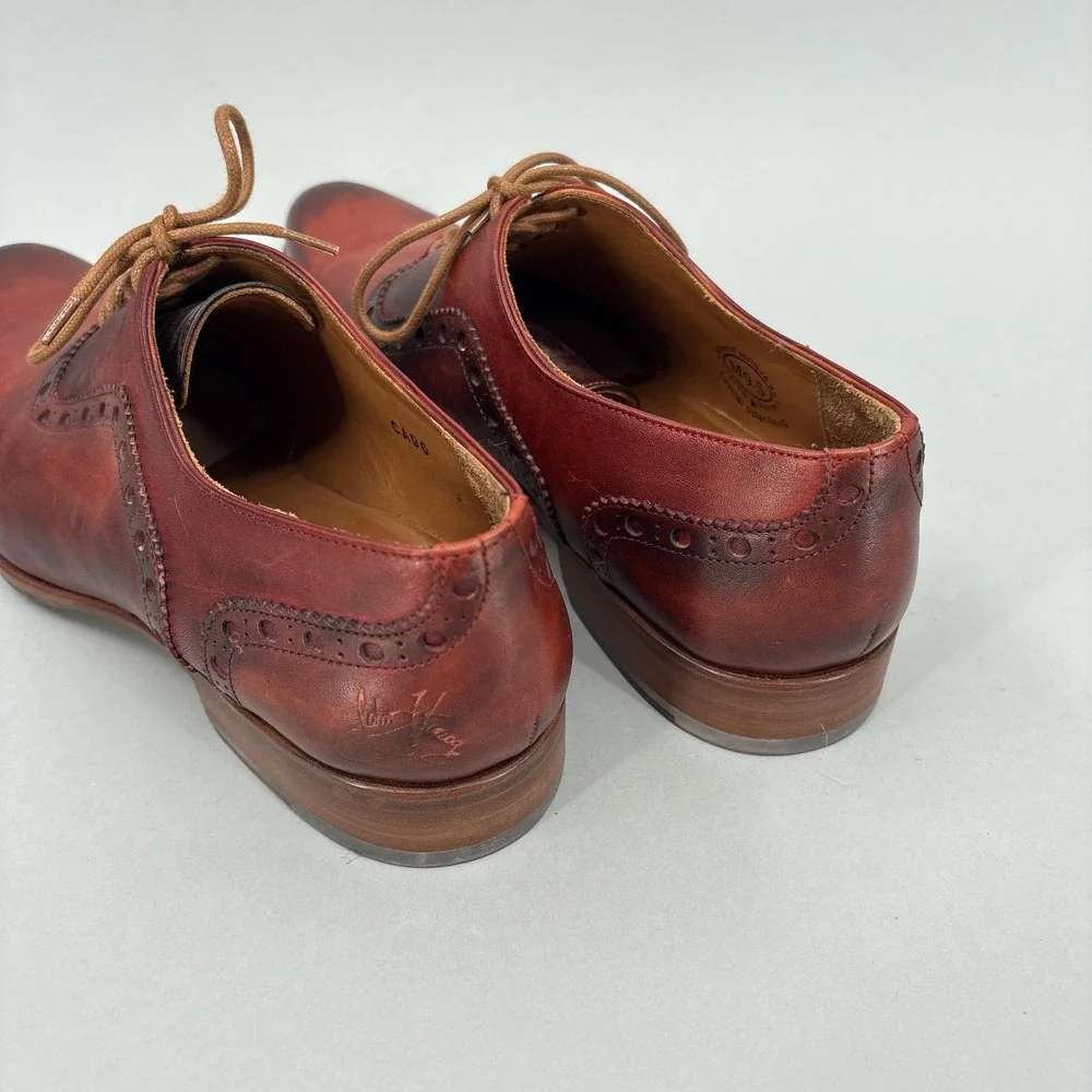 John Fluevog Shoes Mens 9.5 Red Brown Leather Twin Turbine Oxford Dress Lace Up